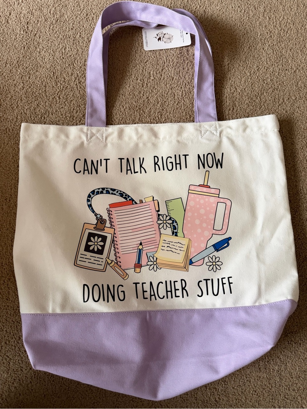 Canvas Teacher Tote Bag with Lavender Accents